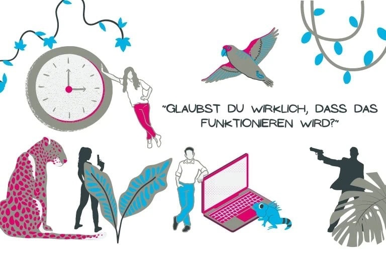 Illustration zu Beziehungskillern im Büro mit manipulativer Kommunikation, Unsicherheit, Körpersprache und Konflikten im Team – COATRAIN® Hamburg