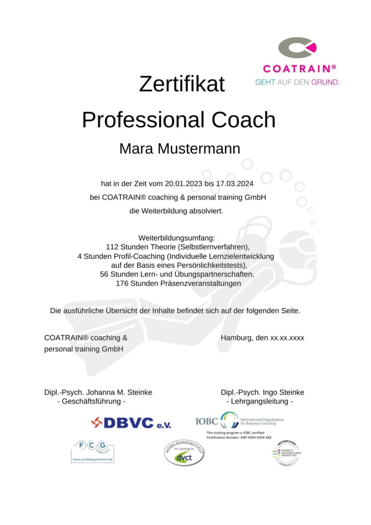 Coatrain Zertifikat Professional Coach