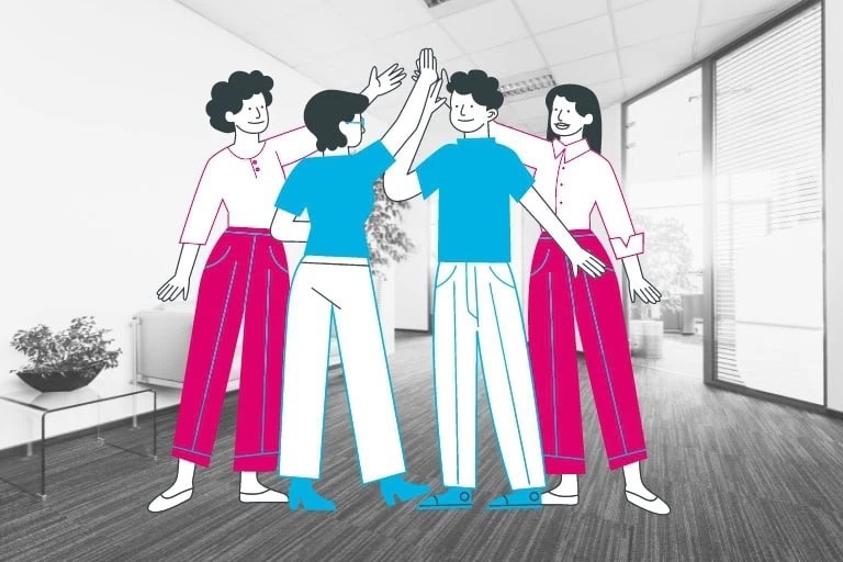 Illustration eines Teams zur Förderung von Resilienz, Prävention und seelischer Gesundheit am Arbeitsplatz – COATRAIN® Hamburg