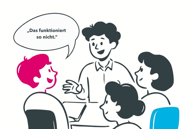 Ein einzelner Einwand kann eine Trainingssituation verändern. Die Grafik zeigt einen typischen Ach-Du-Schreck-Moment, in dem die Dynamik im Raum kippt. Von COATRAIN® in Hamburg.
