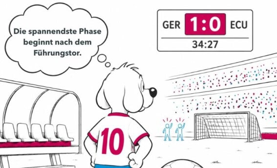 Illustration eines Fußballspiels mit Fokus auf die Phase nach dem Führungstor und der Veränderung von Verhalten und Dynamik im Spiel. Blogbeitrag von COATRAIN® Hamburg)